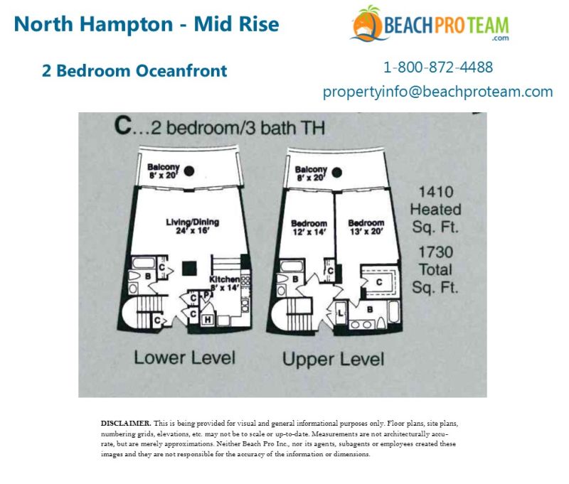 Kingston Plantation - North Hampton Floor Plan C - 2 Bedroom Oceanfront
